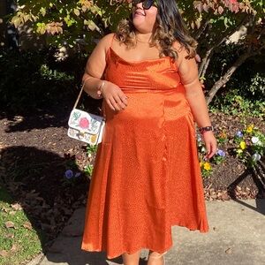 Plus size Sleek Orange Satin Dress